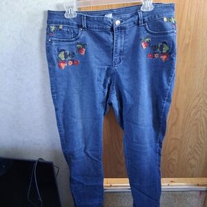 Workshop Republic Clothing Blue Floral Embroidered Skinny Jeans